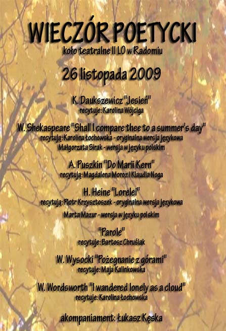 Plakat Wieczoru Poetyckiego